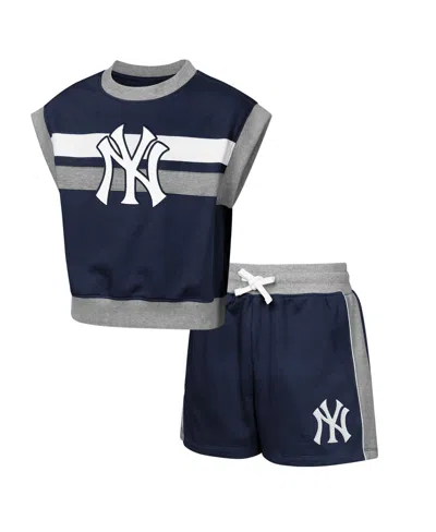 Outerstuff Kids' Big Boys And Girls 2-piece Navy New York Yankees Big League Short Stop T-shirt And Shorts In Blue