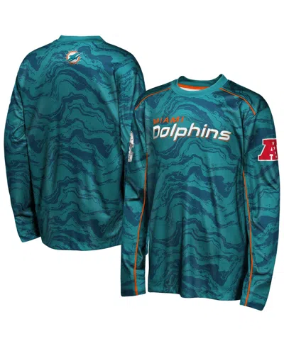 Outerstuff Kids' Big Boys' And Girls' Aqua Miami Dolphins Tailgate Performance Long-sleeve T-shirt