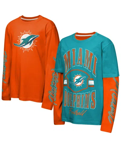 Outerstuff Kids' Big Boys' And Girls' Aqua/orange Miami Dolphins Motion Combo Set T-shirts In Aqua,orange