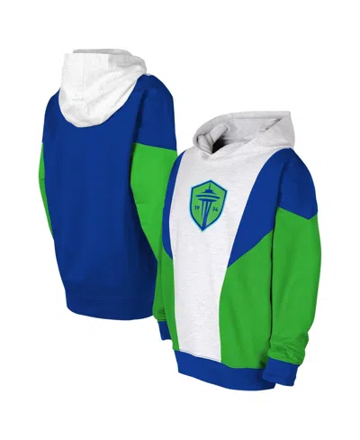 Outerstuff Kids' Big Boys And Girls Ash, Blue Seattle Sounders Fc Champion League Fleece Pullover Hoodie In Ash,blue