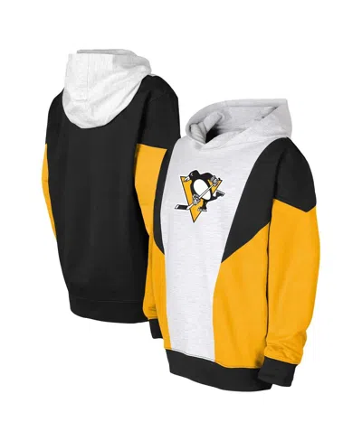 Outerstuff Kids' Big Boys And Girls Ash/black Pittsburgh Penguins Champion League Fleece Pullover Hoodie In Ash,black