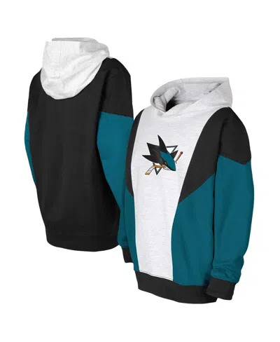 Outerstuff Kids' Big Boys And Girls Ash/black San Jose Sharks Champion League Fleece Pullover Hoodie In Ash,black
