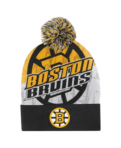Outerstuff Kids' Big Boys And Girls Black Boston Bruins New Edge Cuffed With Pom Knit Hat In Multi