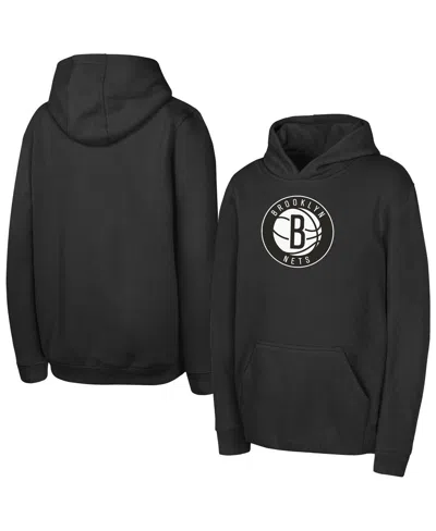 Outerstuff Kids' Big Boys And Girls Black Brooklyn Nets Logo Fleece Hoodie