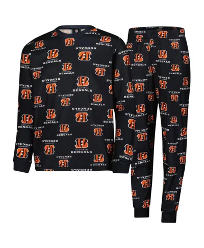 Outerstuff Kids' Big Boys And Girls Black Cincinnati Bengals All-over-print Long Sleeve T-shirt And Pants Sleep Set