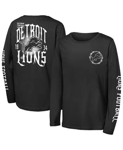 Outerstuff Kids' Big Boys And Girls Black Detroit Lions Rumble Long Sleeve T-shirt In Animal Print