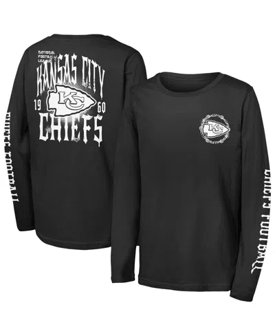 Outerstuff Kids' Big Boys And Girls Black Kansas City Chiefs Rumble Long Sleeve T-shirt