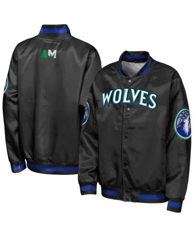 Outerstuff Kids' Big Boys' And Girls' Black Minnesota Timberwolves Statement Edition Lightweight Satin Jacket In Multi