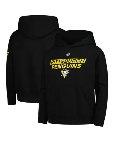 Outerstuff Kids' Big Boys And Girls Black Pittsburgh Penguins Authentic Pro Wordmark Fleece Pullover Hoodie