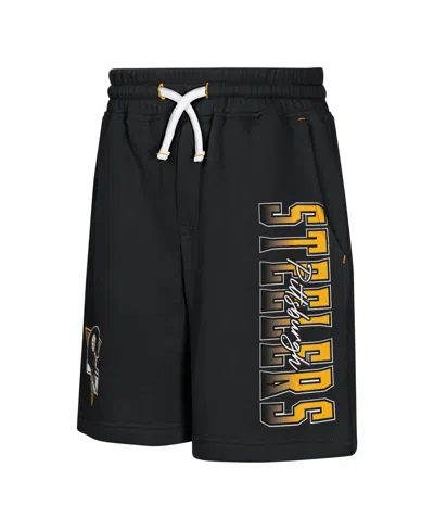 Outerstuff Kids' Big Boys' And Girls' Black Pittsburgh Steelers Audible Fleece Shorts