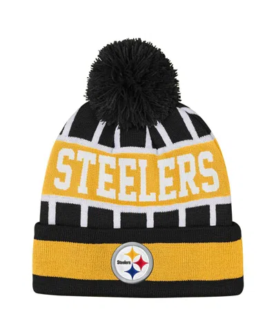 Outerstuff Kids' Big Boys And Girls Black Pittsburgh Steelers Go Fast Cuffed With Pom Knit Hat In Multi