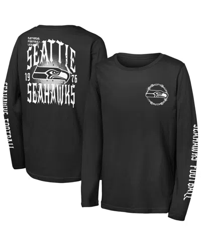 Outerstuff Kids' Big Boys And Girls Black Seattle Seahawks Rumble Long Sleeve T-shirt