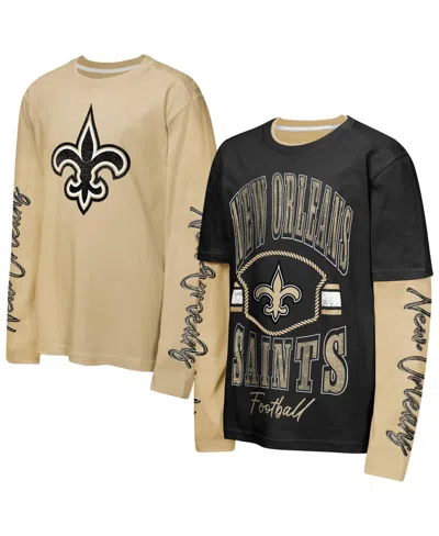 Outerstuff Kids' Big Boys' And Girls' Black/gold New Orleans Saints Motion T-shirt Combo Set, 2-piece In Black,gold