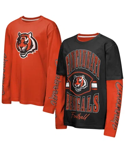 Outerstuff Kids' Big Boys' And Girls' Black/orange Cincinnati Bengals Motion Combo Set T-shirts In Black,orange
