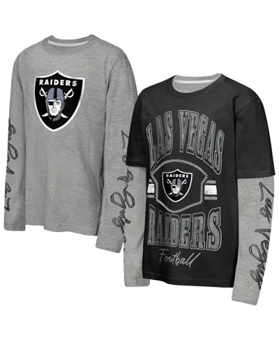 Outerstuff Kids' Big Boys' And Girls' Black/silver Las Vegas Raiders Motion T-shirt Combo Set, 2-piece In Black,silver