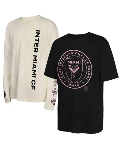 Outerstuff Kids' Big Boys And Girls Black/tan Inter Miami Cf 2-pack Triple Dip Long Sleeve And Short Sleeve T-shirt S In Multi