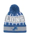 Outerstuff Big Boys And Girls Blue Detroit Lions Go Fast Cuffed With Pom Knit Hat In Multi