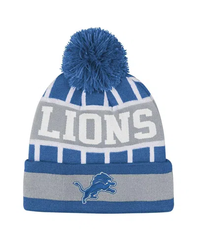 Outerstuff Kids' Big Boys And Girls Blue Detroit Lions Go Fast Cuffed With Pom Knit Hat In Multi