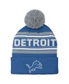 Outerstuff Big Boys And Girls Blue Detroit Lions Jacquard Cuffed Knit With Pom Hat In Blue