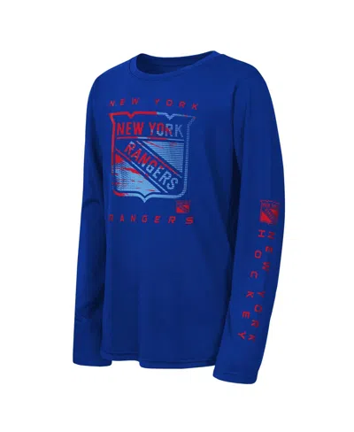 Outerstuff Kids' Big Boys And Girls Blue New York Rangers Seize The Win Long Sleeve T-shirt