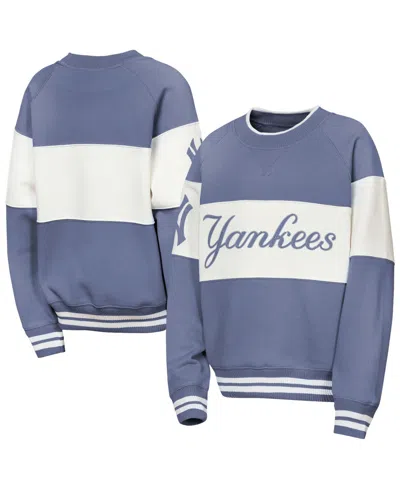 Outerstuff Kids' Big Boys And Girls Blue New York Yankees Ultimate Pastels On Base Sweatshirt In Blue,cream