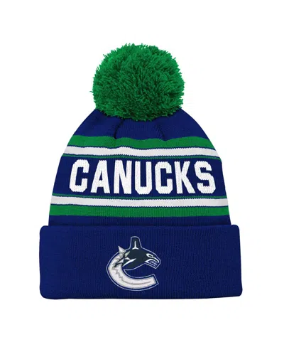 Outerstuff Kids' Big Boys And Girls Blue Vancouver Canucks Jacquard Cuffed Knit With Pom Hat