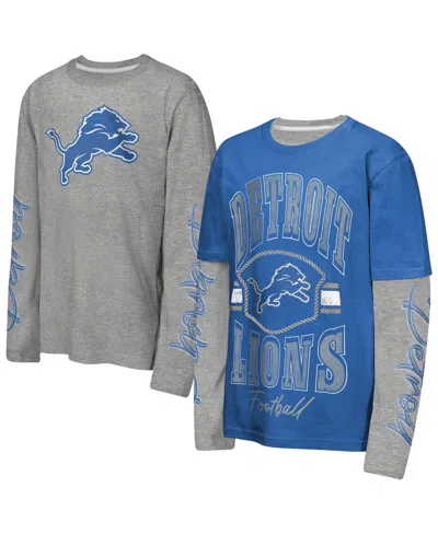 Outerstuff Kids' Big Boys' And Girls' Blue/heather Gray Detroit Lions Motion T-shirt Combo Set, 2-piece In Blue,heather Gray
