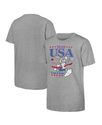 Outerstuff Kids' Big Boys And Girls Bugs Bunny Heather Gray Team Usa Looney Tunes At The Finish Line T-shirt
