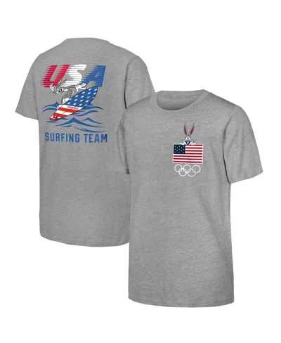 Outerstuff Kids' Big Boys And Girls Bugs Bunny Heather Gray Team Usa Looney Tunes Surfing Team T-shirt