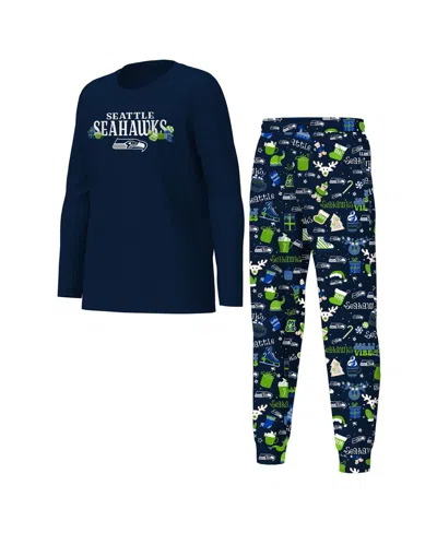 Outerstuff Kids' Big Boys And Girls College Navy Seattle Seahawks Chestnut Holiday Sleep Set In Blue