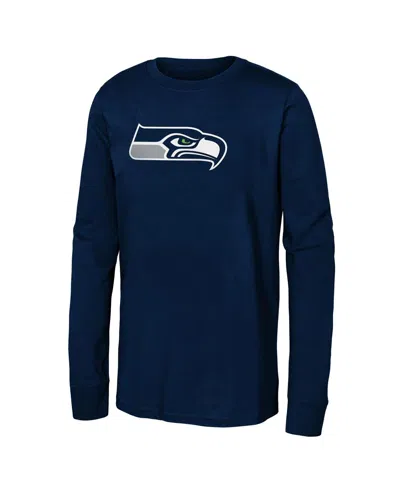 Outerstuff Kids' Big Boys And Girls College Navy Seattle Seahawks Primary Logo Long Sleeve T-shirt In Blue