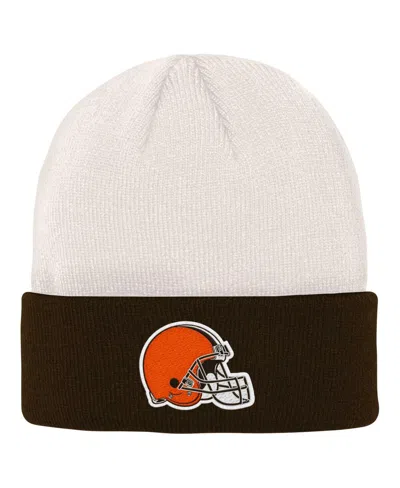 Outerstuff Kids' Big Boys And Girls Cream, Brown Cleveland Browns Bone Cuffed Knit Hat In Cream,brown