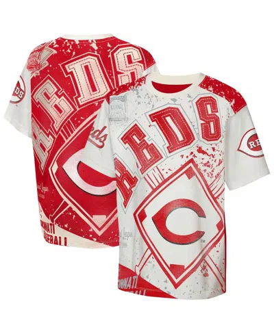 Outerstuff Kids' Big Boys And Girls Cream Cincinnati Reds Big League Top Player Bold All-over-print T-shirt