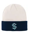 Outerstuff Big Boys And Girls Cream, Deep Sea Blue Seattle Kraken Logo Cuffed Knit Hat In Cream,deep Sea Blue