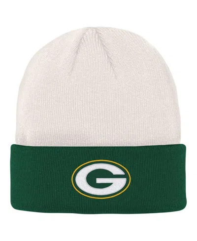Outerstuff Kids' Big Boys And Girls Cream, Green Green Bay Packers Bone Cuffed Knit Hat In Cream,green