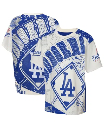 Outerstuff Kids' Big Boys And Girls Cream Los Angeles Dodgers Big League Top Player Bold All-over-print T-shirt In Blue