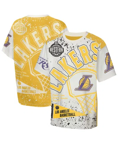 Outerstuff Kids' Big Boys And Girls Cream Los Angeles Lakers Top Player All-over-print T-shirt In Yellow