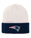 Outerstuff Big Boys And Girls Cream, Navy New England Patriots Bone Cuffed Knit Hat In Cream,navy