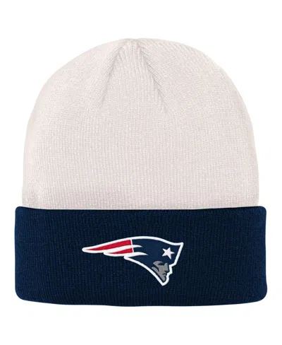 Outerstuff Kids' Big Boys And Girls Cream, Navy New England Patriots Bone Cuffed Knit Hat In Cream,navy