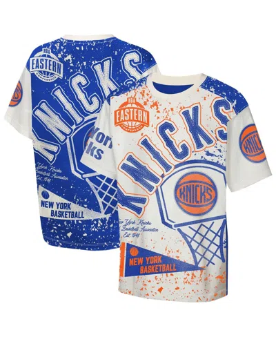 Outerstuff Kids' Big Boys And Girls Cream New York Knicks Top Player All-over-print T-shirt In Blue