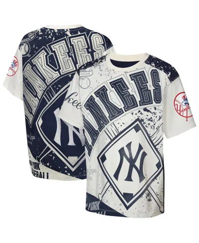 Outerstuff Kids' Big Boys And Girls Cream New York Yankees Big League Top Player Bold All-over-print T-shirt In Multi