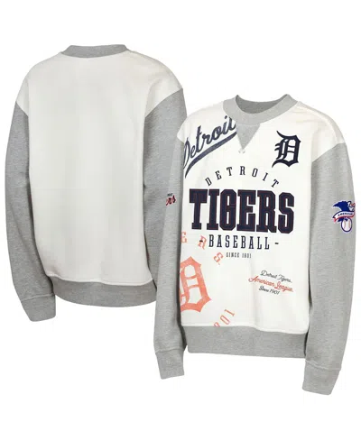 Outerstuff Kids' Big Boys And Girls Cream/gray Detroit Tigers Big League Power Hit Fleece Sweatshirt In Multi