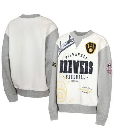 Outerstuff Kids' Big Boys And Girls Cream/gray Milwaukee Brewers Big League Power Hit Fleece Sweatshirt In Multi