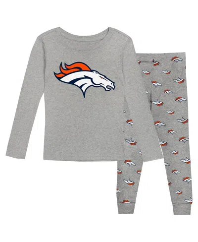Outerstuff Big Boys And Girls Denver Broncos Long Sleeve T-shirt And Pants Sleep Set In Heather Gray