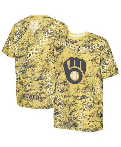 Outerstuff Kids' Big Boys And Girls Gold Milwaukee Brewers Slide Score Bold T-shirt In Yellow