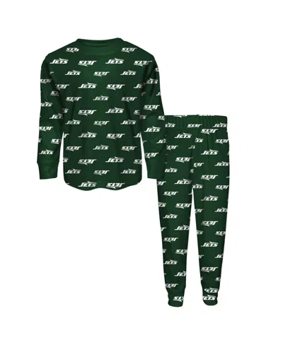 Outerstuff Kids' Big Boys' And Girls' Green New York Jets All-over-print Long-sleeves T-shirt And Pants Sleep Set