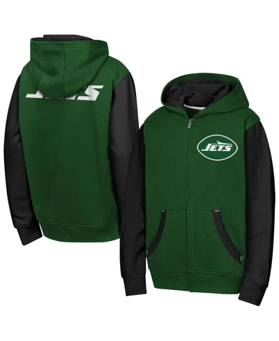 Outerstuff Kids' Big Boys' And Girls' Green New York Jets Stadium Colo Block Full-zip Hoodie