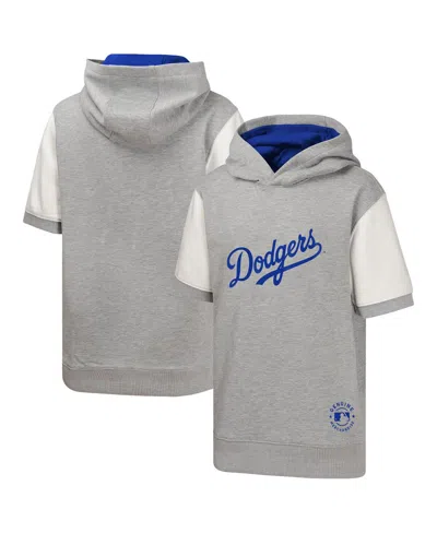 Outerstuff Kids' Big Boys And Girls Heather Gray Los Angeles Dodgers Line Up Short Sleeve Pullover Hoodie