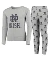 Outerstuff Big Boys And Girls Heathered Gray Notre Dame Fighting Irish Long Sleeve T-shirt And Pant Sleep Set In Heathered Gray