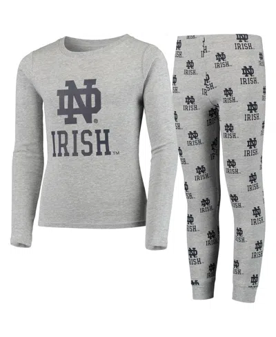 Outerstuff Kids' Big Boys And Girls Heathered Gray Notre Dame Fighting Irish Long Sleeve T-shirt And Pant Sleep Set
